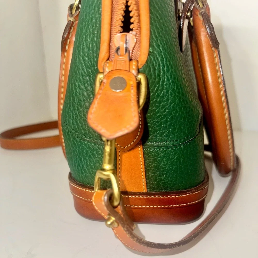 Dooney & Bourke AWL Zip Dome Satchel Forest Green British Tan Leather Bag USA
